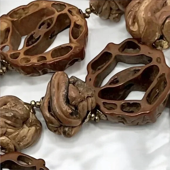 Vintage Miriam Haskell Organic Clay + Shell Walnut Nut Bead Necklace - Picture 4 of 6